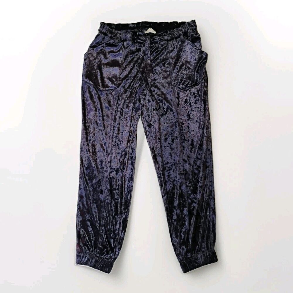JOLT Purple Crushed Velvet Joggers Large Paperbag Waist Y3K Cyber Boho Belt
